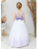 Purple Lace Tulle V Back Flower Girl Dress